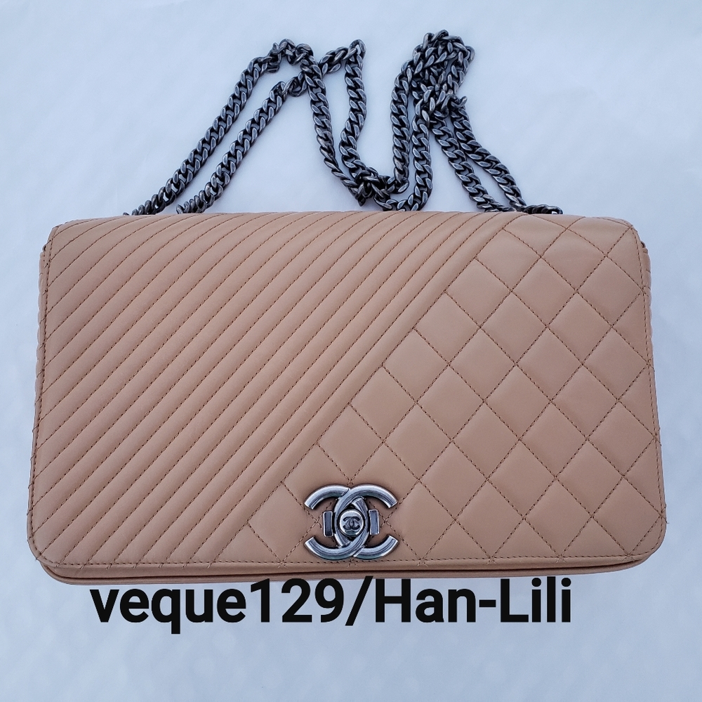 Chanel Beige Quilted Calfskin Coco Boy Medium